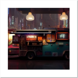 Cyberpunk Tokyo Ramen Food Truck Posters and Art